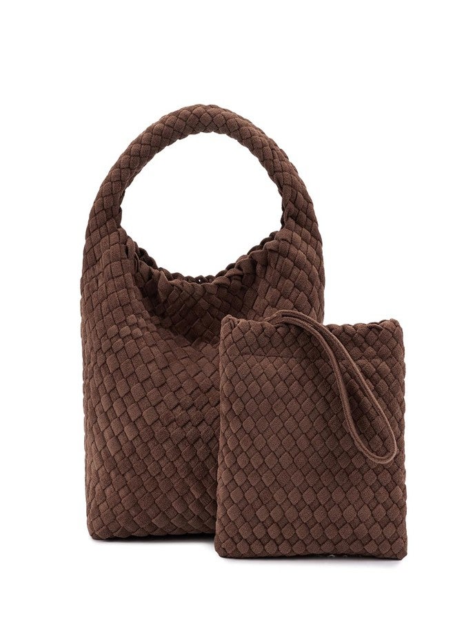PHILOMENA Suede Hobo Bag for Women, Retro Slouchy Tote Bag with Small Pouch Purse Designer Fall Winter Woven Shoulder Handbags (Light Coffee) - Image 1