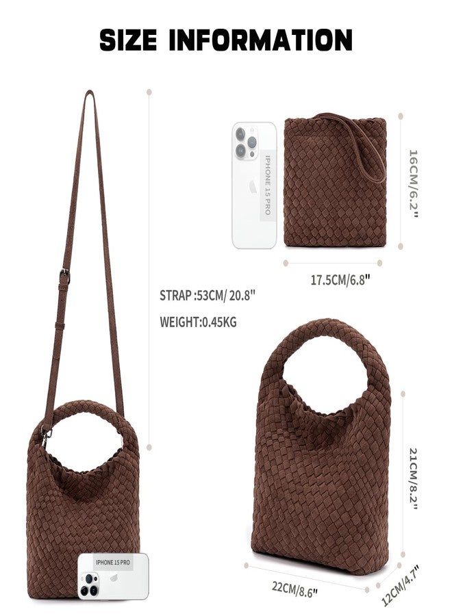PHILOMENA Suede Hobo Bag for Women, Retro Slouchy Tote Bag with Small Pouch Purse Designer Fall Winter Woven Shoulder Handbags (Light Coffee) - Image 2