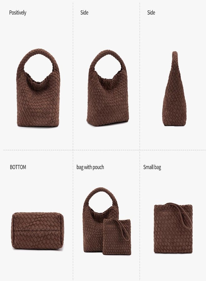 PHILOMENA Suede Hobo Bag for Women, Retro Slouchy Tote Bag with Small Pouch Purse Designer Fall Winter Woven Shoulder Handbags (Light Coffee) - Image 4