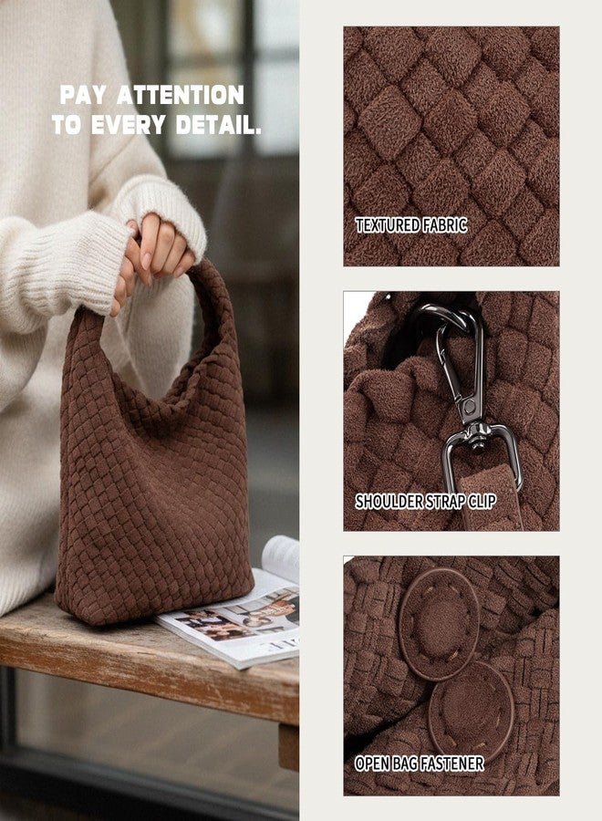 PHILOMENA Suede Hobo Bag for Women, Retro Slouchy Tote Bag with Small Pouch Purse Designer Fall Winter Woven Shoulder Handbags (Light Coffee) - Image 5