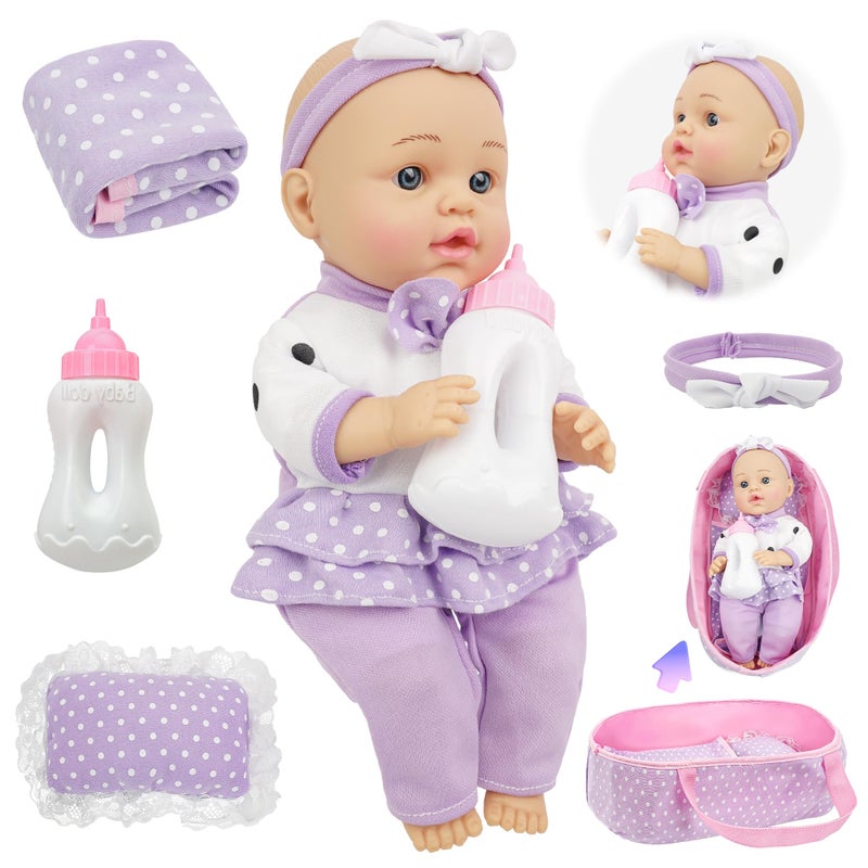 SMILESSKIDDO Baby Doll with Accessories 12 Dolls Playset with Washable Carrier Bassinet Bed Bottle Blanket and Pillow Soft Body Baby Dolls for 2 Year Old Girls - Image 2