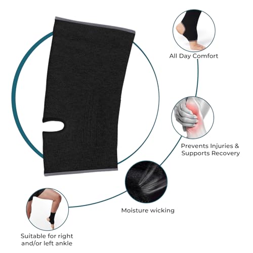 NEOTech Care Ankle Support Sleeve (1 Unit) - Open Heel, Light, Elastic & Breathable Knitted Fabric - Medium Compression - For Men, Women, Kids - Right or Left Foot - Black Color (Size S) - Image 3