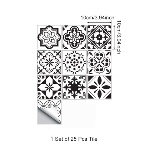 Jacklove 25 PCS Moroccan Style Tile Sticker, 4x4 Inch(10x10cm) Traditional DIY Murals, Tile Waterproof Oil Proof Removable Decals for Bathroom & Kitchen Backsplash (TS-205) - Image 4