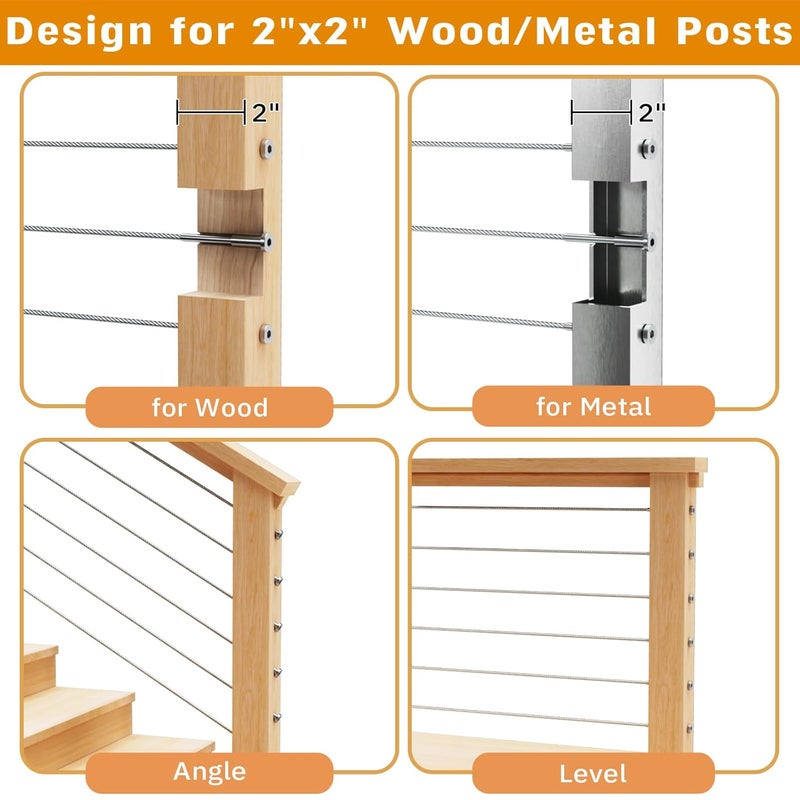 CELYND Invisible Cable Railing Kit - 20 Pack 1/8" T316 Stainless Steel Invisible Receiver Swage Stud End for 2"x2" Wood Metal Post - Deck Cable Railing Hardware - Image 3