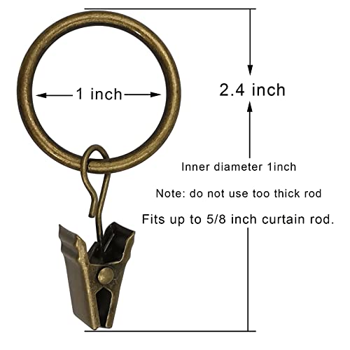 WeeksEight 44 Pack Bronze Curtain Rings with Clips Curtain Hooks Hangers Clip Rings for Hanging Drapes Bows Hat Drapery Rings 1 in I D Fits up to 58 in Diameter Curtain Rod - Image 3