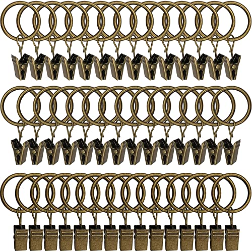 WeeksEight 44 Pack Bronze Curtain Rings with Clips Curtain Hooks Hangers Clip Rings for Hanging Drapes Bows Hat Drapery Rings 1 in I D Fits up to 58 in Diameter Curtain Rod - Image 1