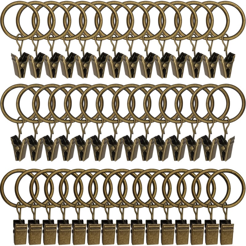 WeeksEight 44 Pack Bronze Curtain Rings with Clips Curtain Hooks Hangers Clip Rings for Hanging Drapes Bows Hat Drapery Rings 1 in I D Fits up to 58 in Diameter Curtain Rod - Image 2