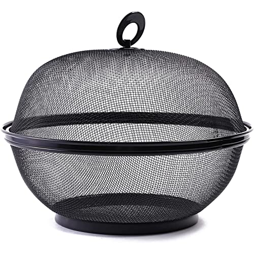 Juvale Mesh Fruit Basket with Lid - 10 in Round Black Iron Mesh, 2 Pack - Covered Bowl & Wire Basket for Countertop - Fruit Fly Proof Produce Keeper - Image 4