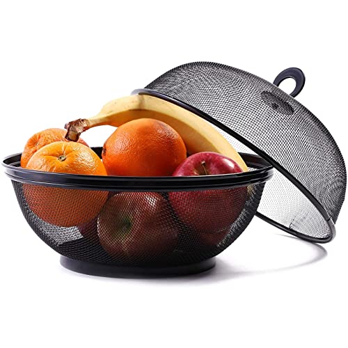 Juvale Mesh Fruit Basket with Lid - 10 in Round Black Iron Mesh, 2 Pack - Covered Bowl & Wire Basket for Countertop - Fruit Fly Proof Produce Keeper - Image 3