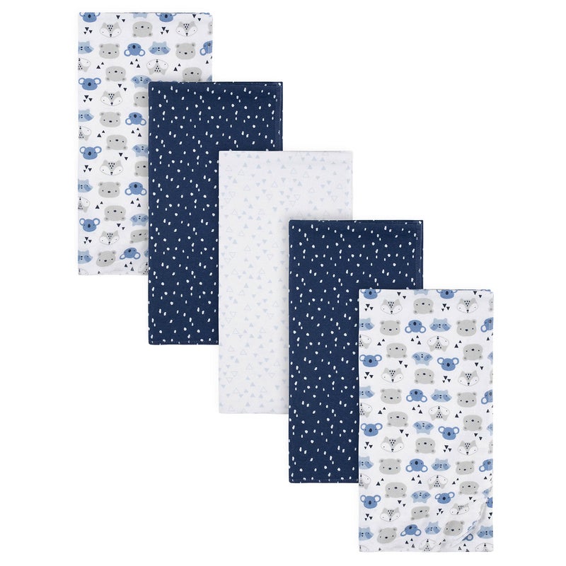 Gerber Boys Newborn Infant Baby Toddler Nursery 100% Cotton Flannel Receiving Swaddle Blanket, Critters Blue, Pack of 5 - Image 1
