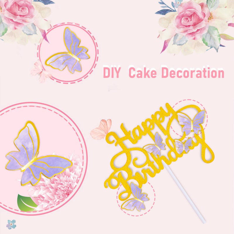 WOW DING 60Pcs Butterfly Cupcake Topper Pink Purple Gold, Lively 3D Butterflies for Cake Decor Birthday Anniversary Kids Wedding Girl Women Party Wall Food Decorations,Mixed Size - Image 4