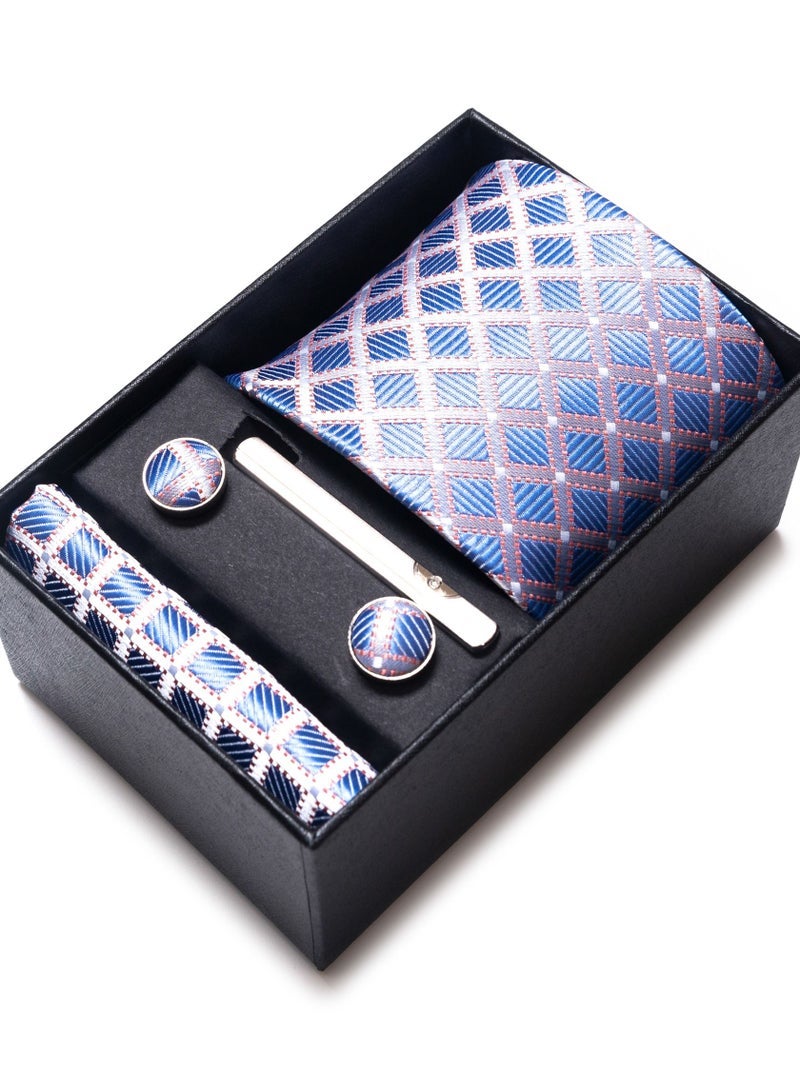 Men's Rhomboid Patterned Set with Pocket Square, Cufflinks & Tie Clip - Formal Tie with Handkerchief in Gift Box for Business, Wedding, Office, Parties & Corporate Gifting - Image 1