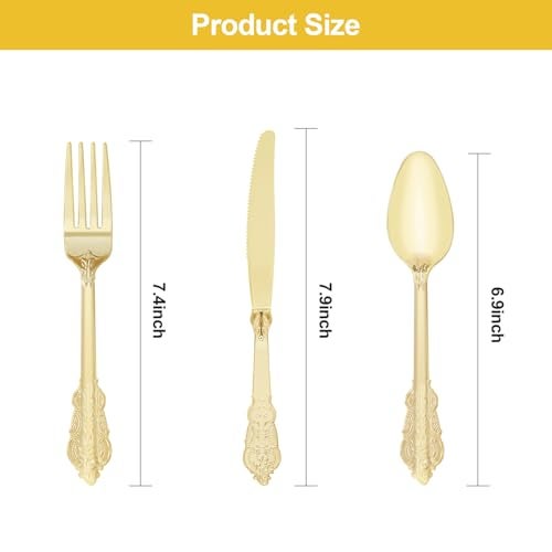 Bestluck 75PCS Gold Plastic Silverware for 25 Guests, Heavy Duty Gold Disposable Utensils Sets, Includes 25 Forks, 25 Spoons, 25 Knives, Elegant Cutlery Perfect for Wedding, Party - Image 2