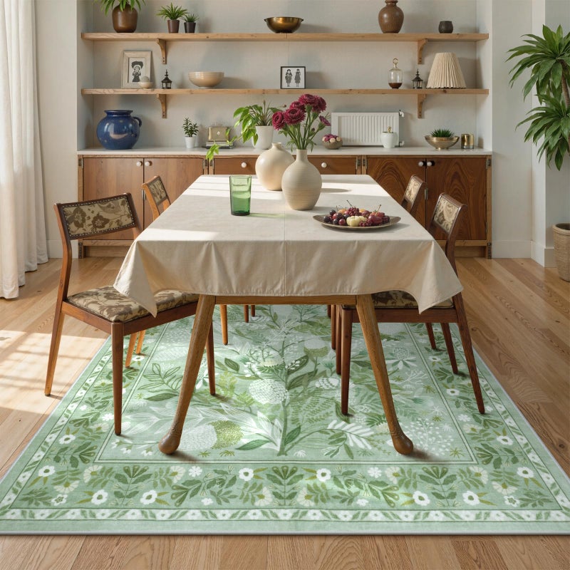 Anidaroel Sage Green Botanical Washable Rugs 5x7, Non-Slip Large Area Rug for Living Room, Soft Modern Rugs for Bedroom Aesthetic, Stain Resistant Dining Room Mat Carpet for Dorm Playroom - Image 4
