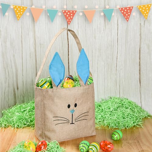 ATFUNSHOP Easter Baskets Bunny Bags Burlap Rabbit Tote Bags Pink for Eggs Hunt Kids Toddler Boys Girls - Image 3