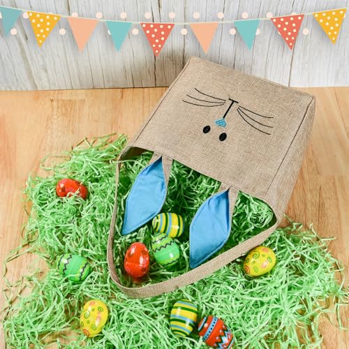 ATFUNSHOP Easter Baskets Bunny Bags Burlap Rabbit Tote Bags Pink for Eggs Hunt Kids Toddler Boys Girls - Image 2