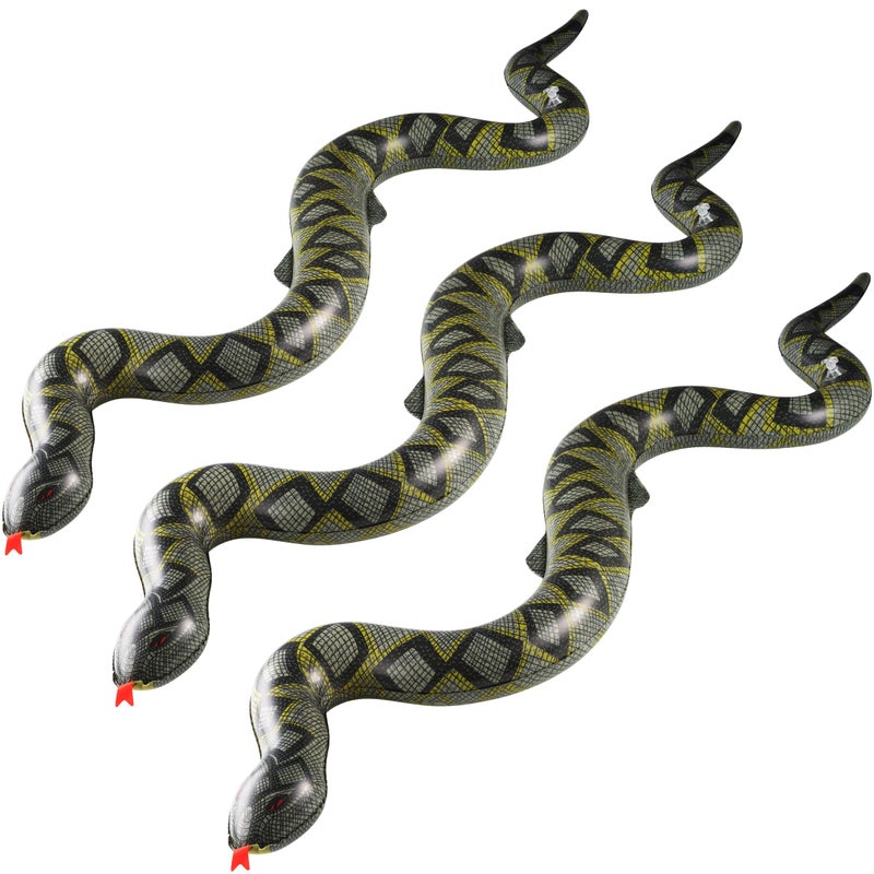 Bedwina Inflatable Fake Snake Toys 3 Pack 39 Inch Blow Up Snakes for Pool Floats Jungle Party Rainforest Reptile Safari Theme Inflatable Animal Party Decorations Supplies - Image 2