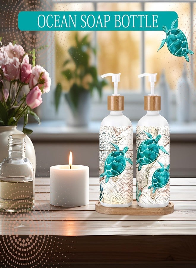 بوتشن موزع صابون زجاجي على شكل سلحفاة بحرية لعشاق السلاحف البحرية، سعة 16 أونصة، موزع صابون لليدين والأطباق بنكهة المحيط مع مضخة وصينية خشبية، هدية ديكور منزلي مستوحاة من المحيط، مناسبة لتدفئة المنزل أو لتزيين حوض الغسيل. - Image 5