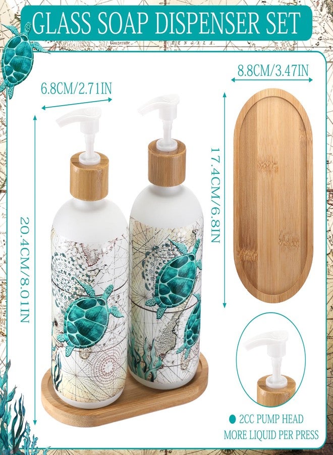بوتشن موزع صابون زجاجي على شكل سلحفاة بحرية لعشاق السلاحف البحرية، سعة 16 أونصة، موزع صابون لليدين والأطباق بنكهة المحيط مع مضخة وصينية خشبية، هدية ديكور منزلي مستوحاة من المحيط، مناسبة لتدفئة المنزل أو لتزيين حوض الغسيل. - Image 3