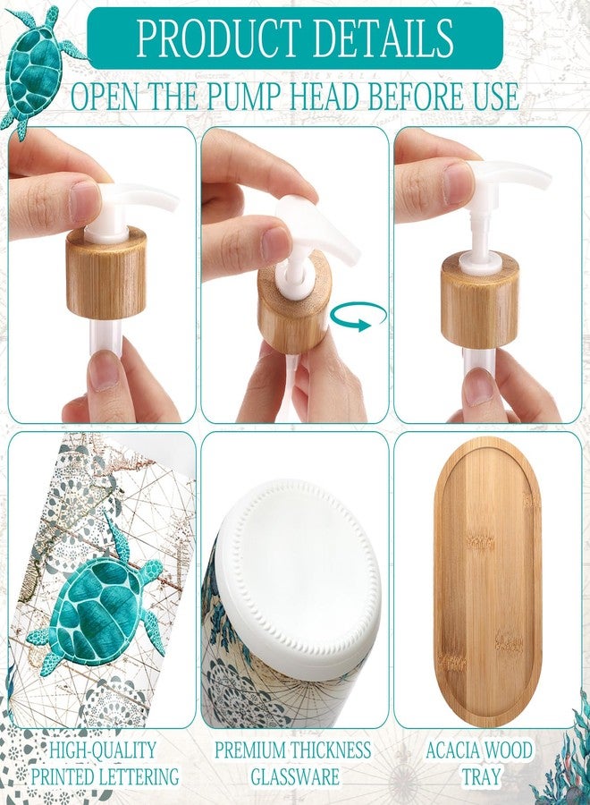 بوتشن موزع صابون زجاجي على شكل سلحفاة بحرية لعشاق السلاحف البحرية، سعة 16 أونصة، موزع صابون لليدين والأطباق بنكهة المحيط مع مضخة وصينية خشبية، هدية ديكور منزلي مستوحاة من المحيط، مناسبة لتدفئة المنزل أو لتزيين حوض الغسيل. - Image 4