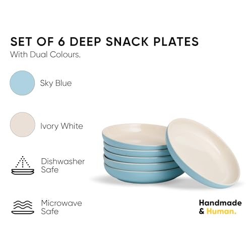 Shay Snack Plates Set of 6, Blue Slow Series | Glossy Finish | Snacks Plates Set of 6 | Dessert Plates | Snack Plate (Deep Snack Plates - Blue, 6pc) - Image 2
