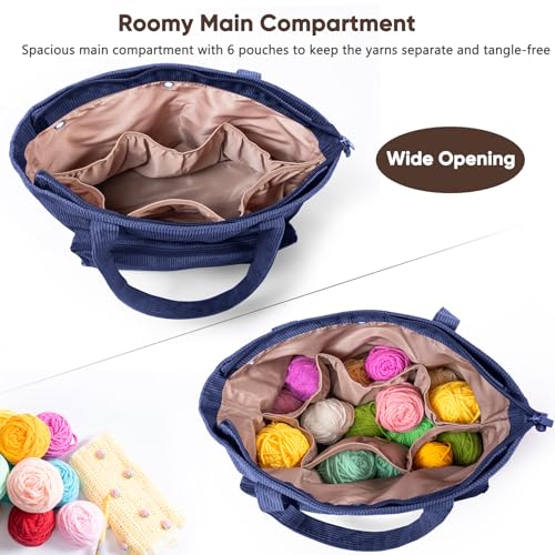 MYBAGZING Large Yarn Tote Organizer Corduroy Knitting Storage Holder for Yarn Hooks Accessories Portable Craft Carryall for Crocheting Lovers Mothers Day Gift - Image 3