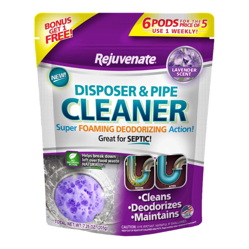 Rejuvenate Garbage Disposal and Drain Pipe Cleaner Powerful Foaming Action and Removes Garbage Disposal Smells 6 Unit Pack Lavender Scent - Image 1