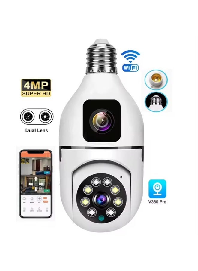 Gulf Trend WiFi Dual Lens Light Bulb Security Camera 4MP 360° PTZ Indoor Smart CCTV Camera with Motion Detection, Color Night Vision, Two-Way Audio, Mobile App Control, Auto Tracking, Remote Monitoring - Image 1