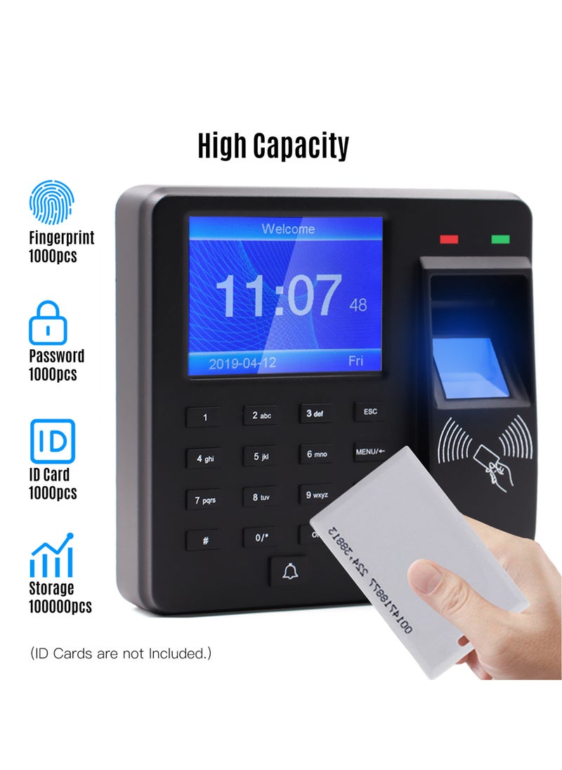 Generic - 2.4 Inch Display Screen Access Control Time Attendance Machine Fingerprint/Password/ID Card Recognition Time Clock Employee Checking-in Recorder Multi-language Support U Disk Export Report - Image 1