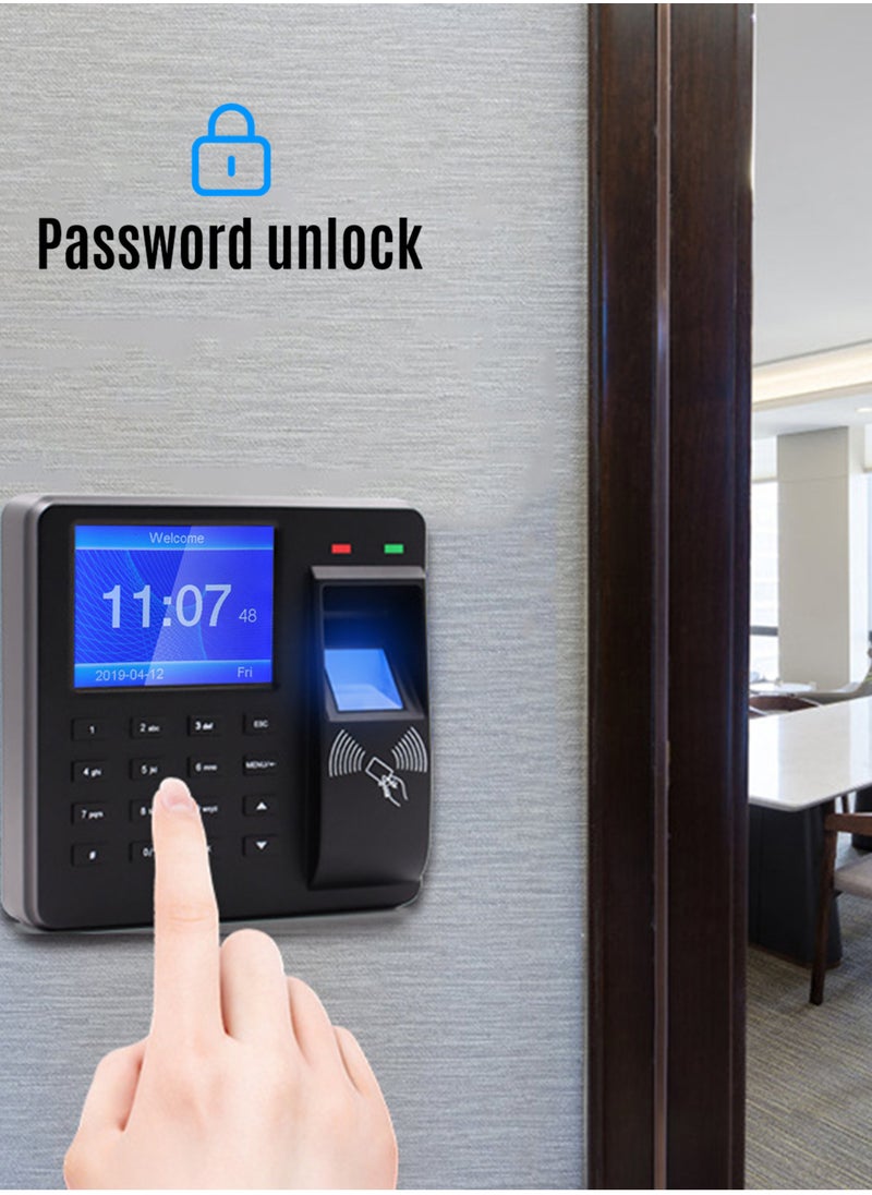 Generic - 2.4 Inch Display Screen Access Control Time Attendance Machine Fingerprint/Password/ID Card Recognition Time Clock Employee Checking-in Recorder Multi-language Support U Disk Export Report - Image 1