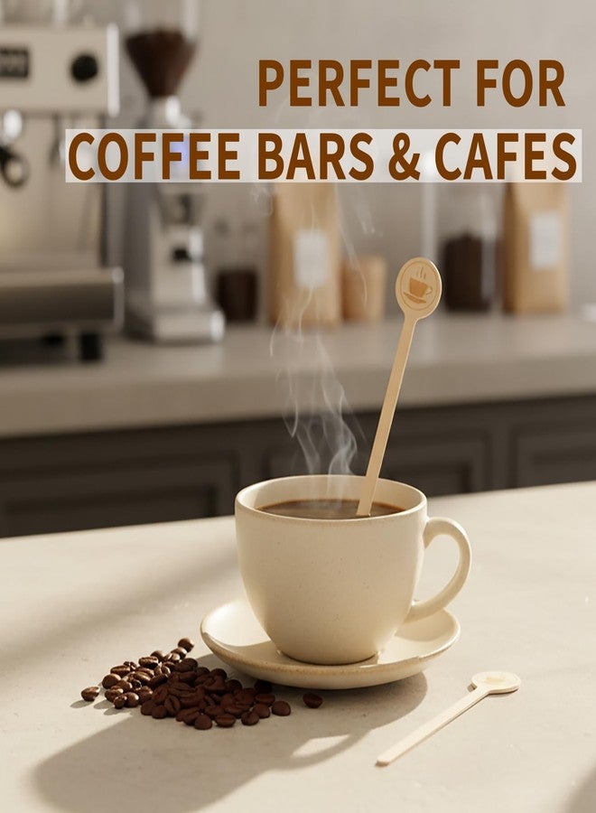 BALABALA Wooden Coffee Stirrers 600 Pcs 5.9 Inch Natural Wooden Stir Sticks Round End with Coffee Image Printed, Disposable Coffee Stirrers for Coffee Bar, Cafe, Home Use - Image 2