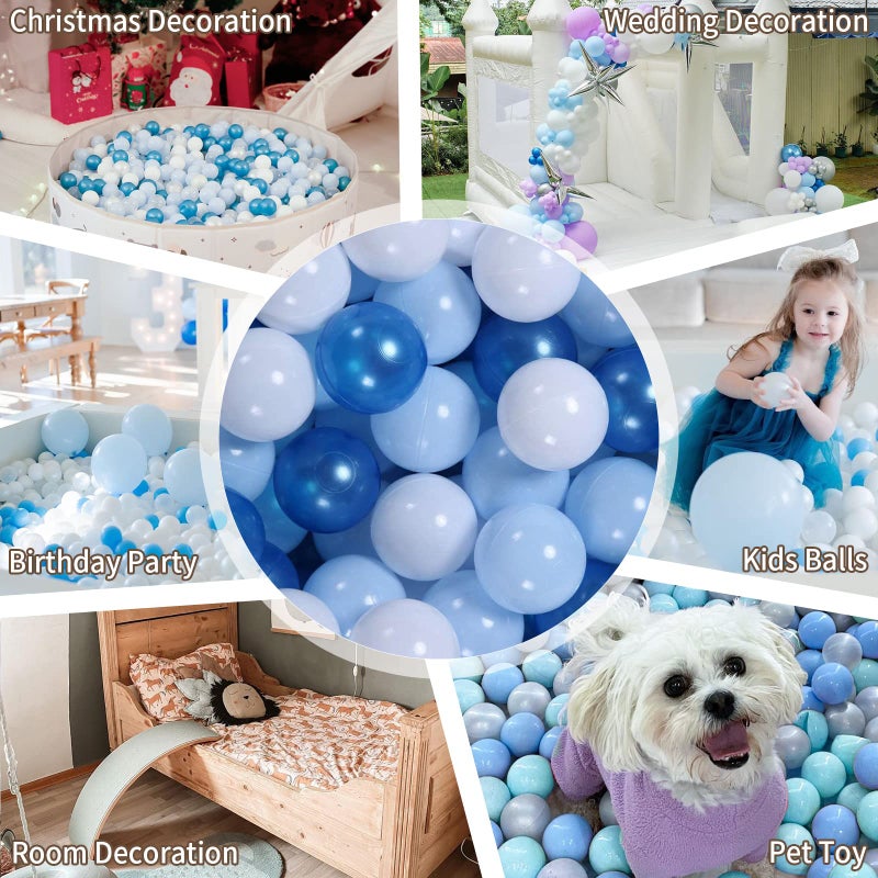 Gogoso GOGOSO Ball Pit Balls Blue Balls for Ball Pits  Baby Pool for Babies  Kids  Toddlers  Boys  Phthalate Free BPA Free  Pack of 100 with Storage Bag  with Color Pearl Blue  Light Blue  White - Image 3
