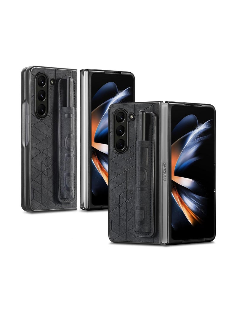 Aookay Case for Samsung Galaxy Z Fold 6, with Pen Holder [Finger Grip Strap], PU Leather Slim Back Cover Hard, with Hand Strap Case for Z Fold 6 [Not Include Pen] (Black)  - Image 1