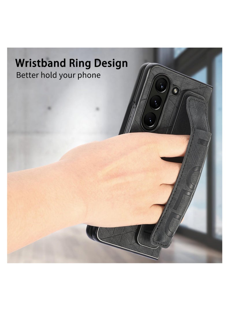 Aookay Case for Samsung Galaxy Z Fold 6, with Pen Holder [Finger Grip Strap], PU Leather Slim Back Cover Hard, with Hand Strap Case for Z Fold 6 [Not Include Pen] (Black)  - Image 2