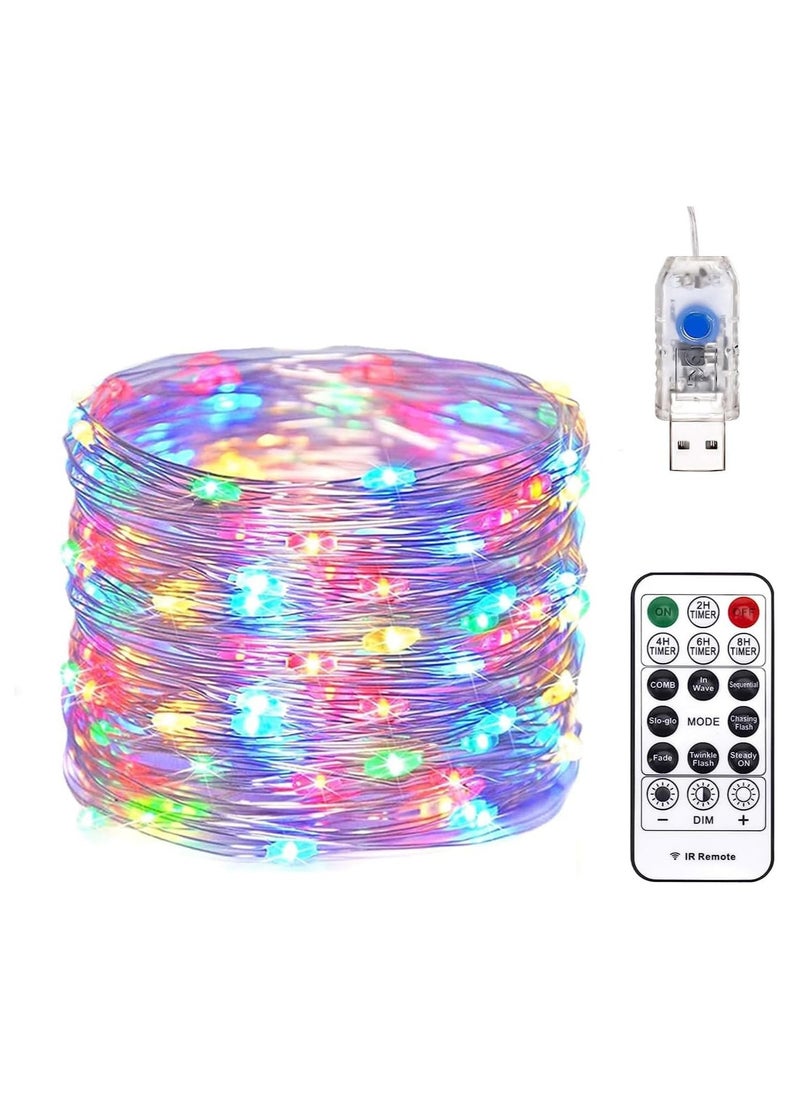 TYCOM Tycom LED Copper Wire String Lights with Remote Control - Outdoor Festival Decoration Lantern - USB Plug in Copper Wired Lights for Decoration, 10 Meter Long 100 Lights Mix Colour.  - Image 1