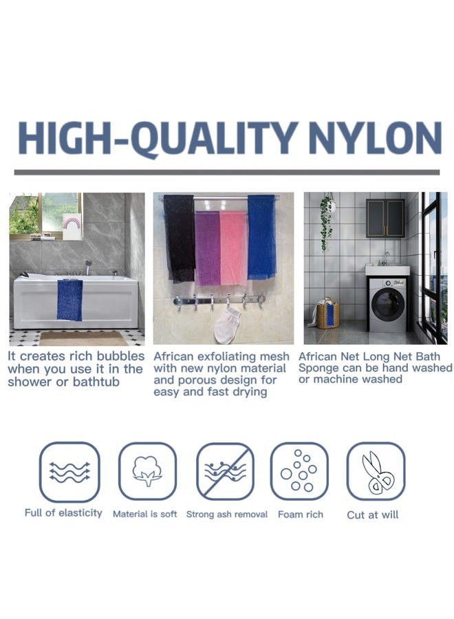 SPMKTBOZAI African Exfoliating Net, 4 Pieces African Net Sponge, Nylon African Bath Sponge Net, African Net Long Net Bath Sponge Shower Body Scrubber - Image 4