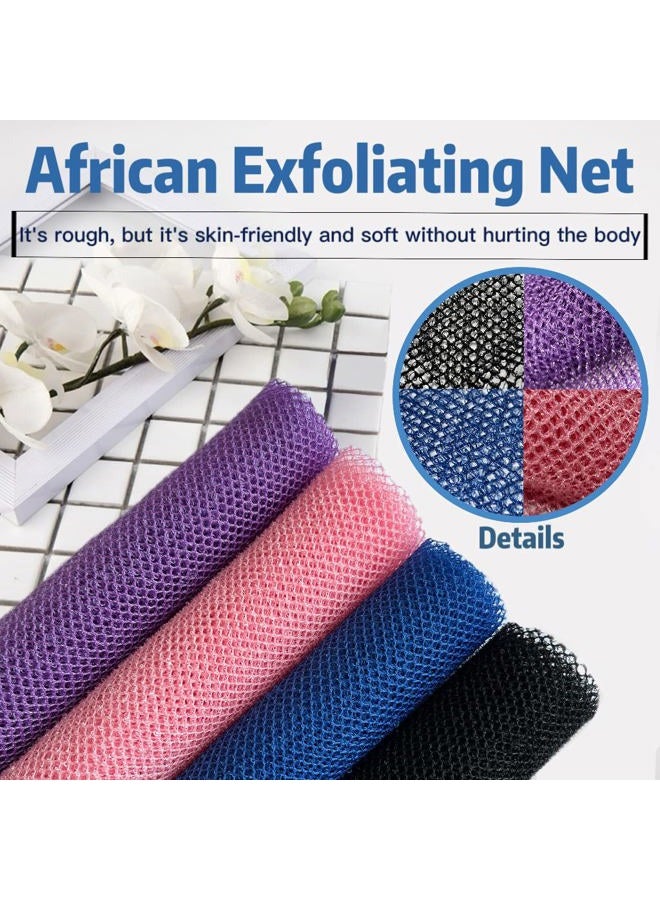 SPMKTBOZAI African Exfoliating Net, 4 Pieces African Net Sponge, Nylon African Bath Sponge Net, African Net Long Net Bath Sponge Shower Body Scrubber - Image 5