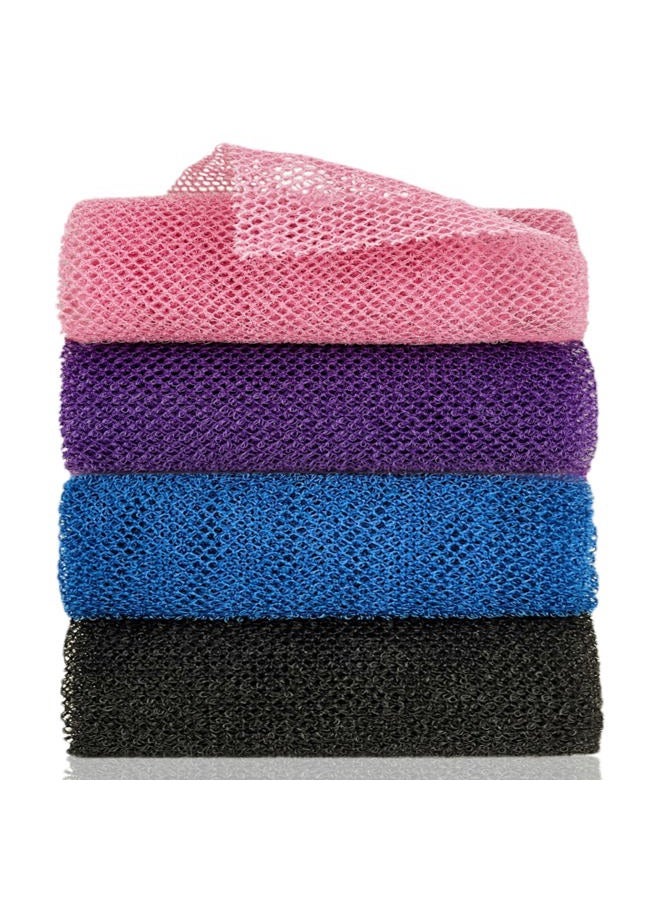 SPMKTBOZAI African Exfoliating Net, 4 Pieces African Net Sponge, Nylon African Bath Sponge Net, African Net Long Net Bath Sponge Shower Body Scrubber - Image 1