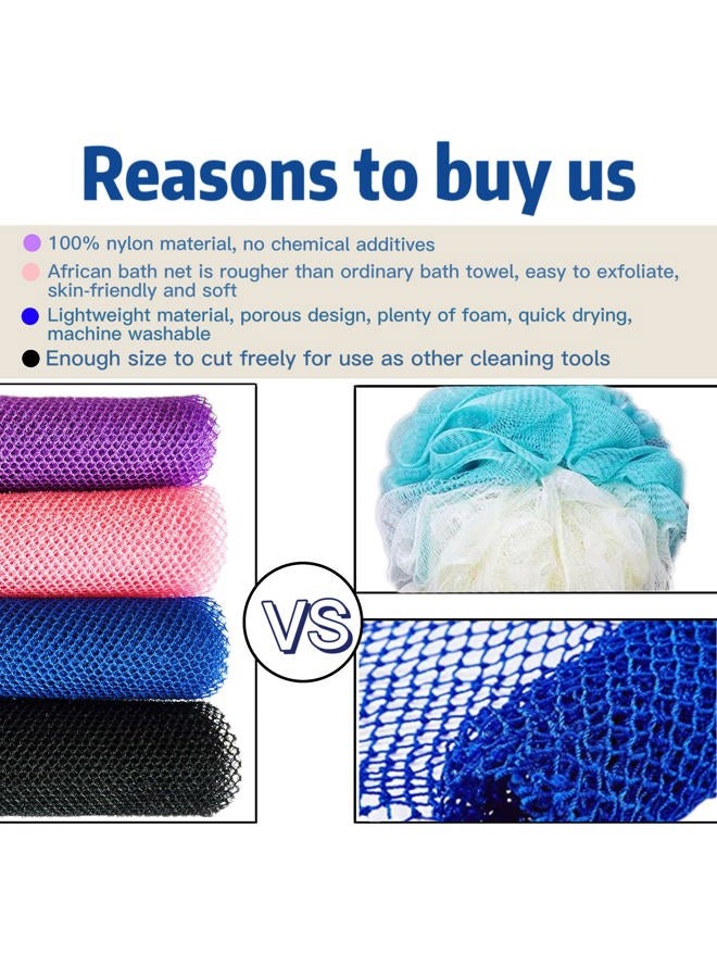 SPMKTBOZAI African Exfoliating Net, 4 Pieces African Net Sponge, Nylon African Bath Sponge Net, African Net Long Net Bath Sponge Shower Body Scrubber - Image 3