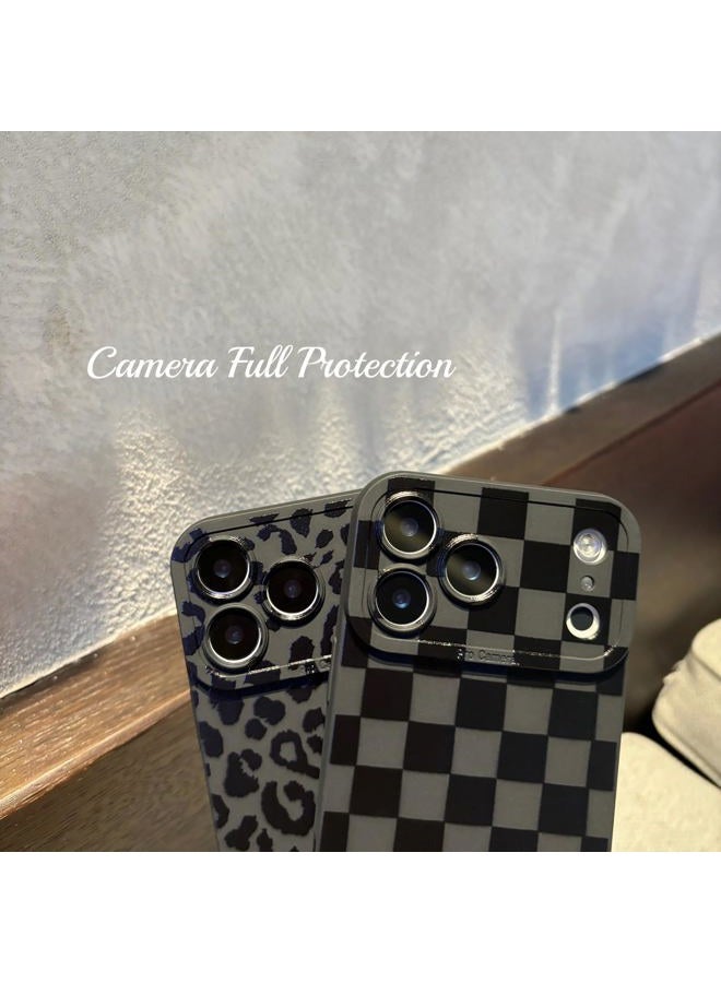 Jusnfu for lPhone 17 Pro Case 6.3 Inch 2025, Aesthetic Checkered Print Phone Case for Women Girls Men, Slim Silicone Protective Phone Cover for lPhone 17 Pro, Black Checkered - Image 1