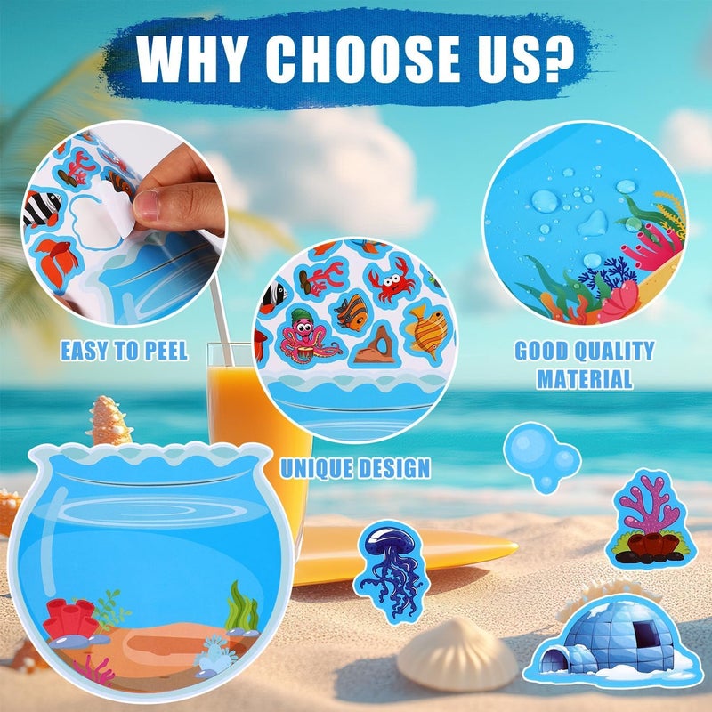 Azonee Ocean Animal Stickers, Marine Life Decals, Underwater Sea Creature Fish Stickers, DIY Craft Supplies for Kids, Classroom Activities, Summer Parties, Birthday Decor (Blue), 32Pcs - Image 3