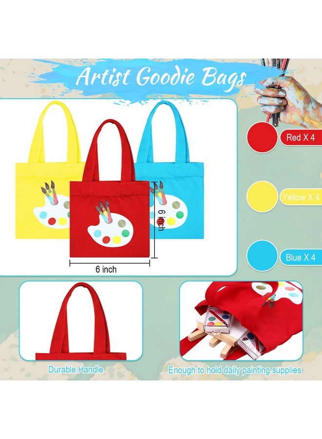 Zhengmy 24 Set Watercolor Paint Art Party Favors Mini Paint Sets Canvas Tote Bags Goodie Bags 3'' X 3'' Painting Canvas Panel With Wooden Easel Set  - Image 3