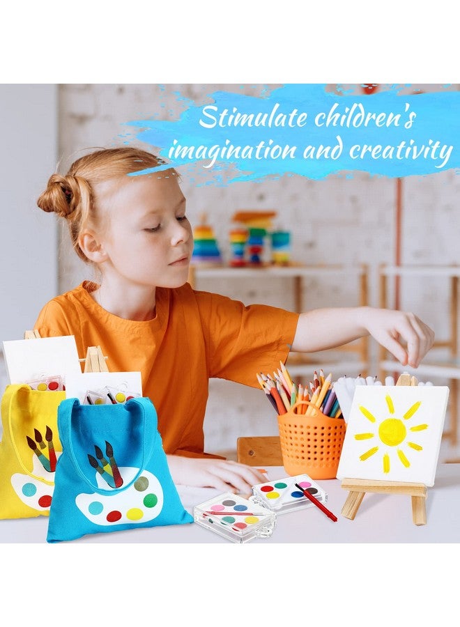 Zhengmy 24 Set Watercolor Paint Art Party Favors Mini Paint Sets Canvas Tote Bags Goodie Bags 3'' X 3'' Painting Canvas Panel With Wooden Easel Set  - Image 5