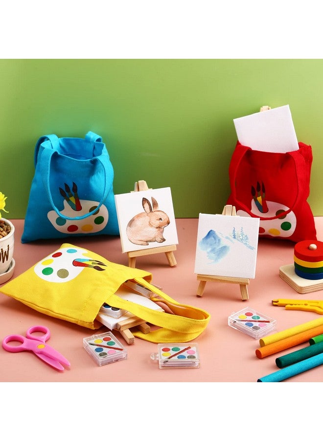 Zhengmy 24 Set Watercolor Paint Art Party Favors Mini Paint Sets Canvas Tote Bags Goodie Bags 3'' X 3'' Painting Canvas Panel With Wooden Easel Set  - Image 2