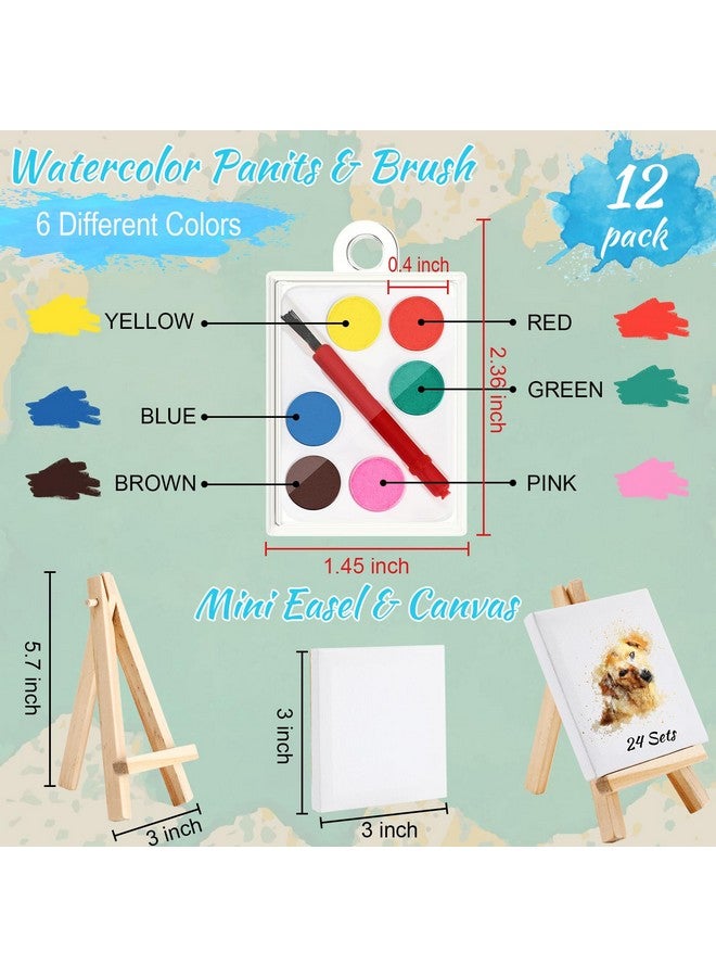 Zhengmy 24 Set Watercolor Paint Art Party Favors Mini Paint Sets Canvas Tote Bags Goodie Bags 3'' X 3'' Painting Canvas Panel With Wooden Easel Set  - Image 4