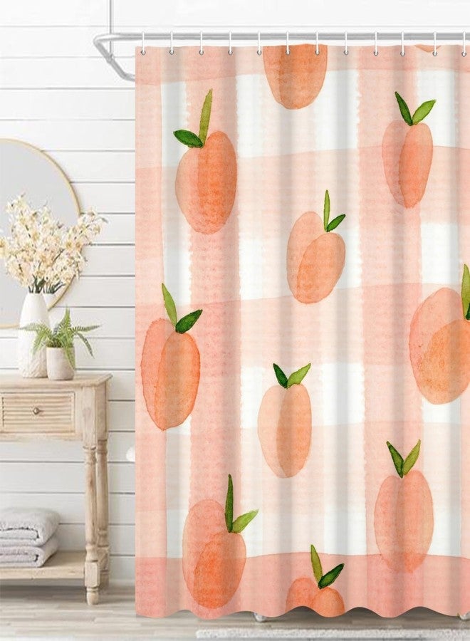 Umpoo Pink Peach Shower Curtain, 72x72 Inch, Fruits Pattern, Waterproof, Polyester, For Girly Bathroom, Comes with 12 Hooks - Image 2