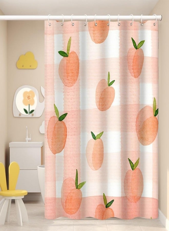 Umpoo Pink Peach Shower Curtain, 72x72 Inch, Fruits Pattern, Waterproof, Polyester, For Girly Bathroom, Comes with 12 Hooks - Image 1