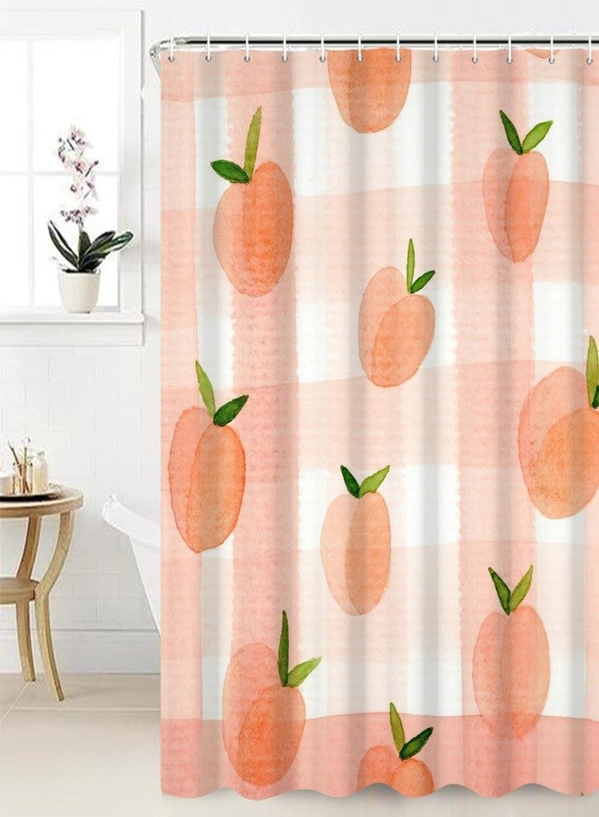 Umpoo Pink Peach Shower Curtain, 72x72 Inch, Fruits Pattern, Waterproof, Polyester, For Girly Bathroom, Comes with 12 Hooks - Image 4