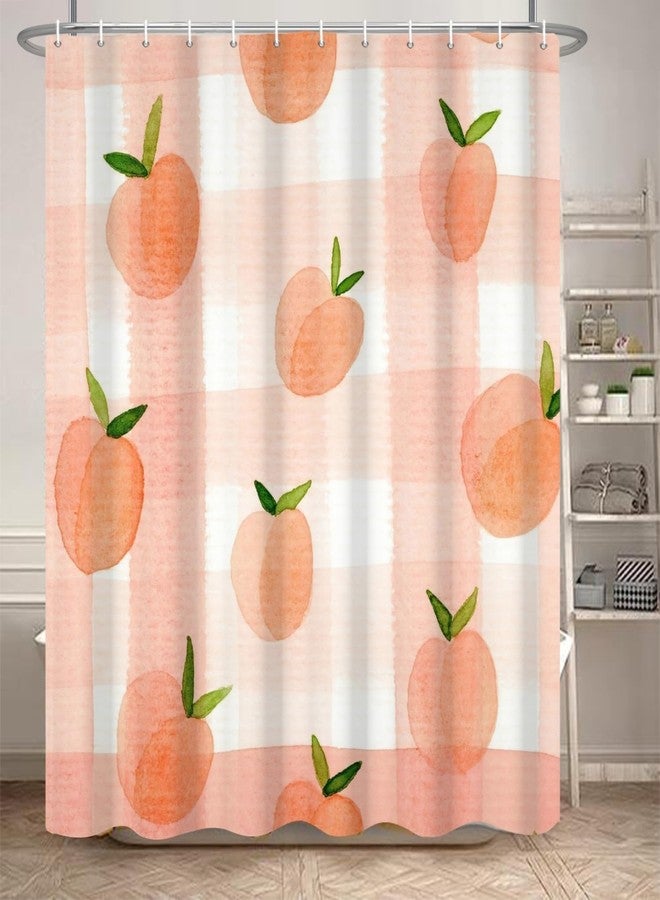 Umpoo Pink Peach Shower Curtain, 72x72 Inch, Fruits Pattern, Waterproof, Polyester, For Girly Bathroom, Comes with 12 Hooks - Image 3