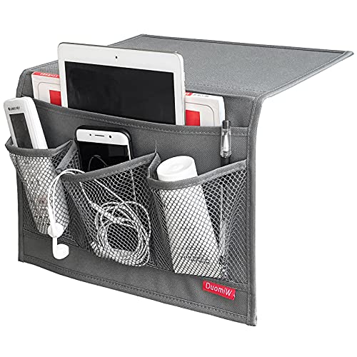 DuomiW Bedside Storage Organizer, Bedside Caddy, Table Cabinet Storage Organizer, TV Remote Control, Phones, Magazines, Tablets, Accessories, Grey - Image 1
